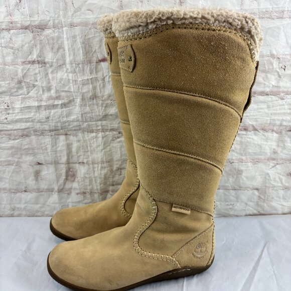 Timberland Women's 8.5 Beige Suede Insulated Tall Waterproof Winter Boots - Picture 9 of 15